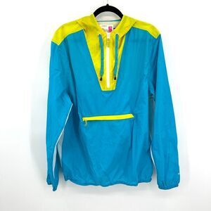 CHUBBIES Neon Blue Yellow Fanny Pack Packable Windbreaker Jacket Size Medium
